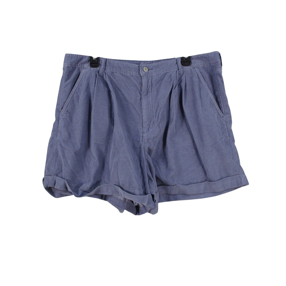 LL Bean Vintage Corduroy Pleated Shorts Cuffed Blue Purple Womens 14 Regular